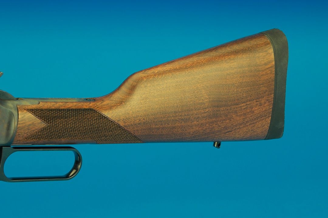 The buttstock is finished with a weatherproof coating and smooth to the touch. Checkering is part of every Henry rifle and the stock is completed with a black spacer, recoil pad and a sling swivel.